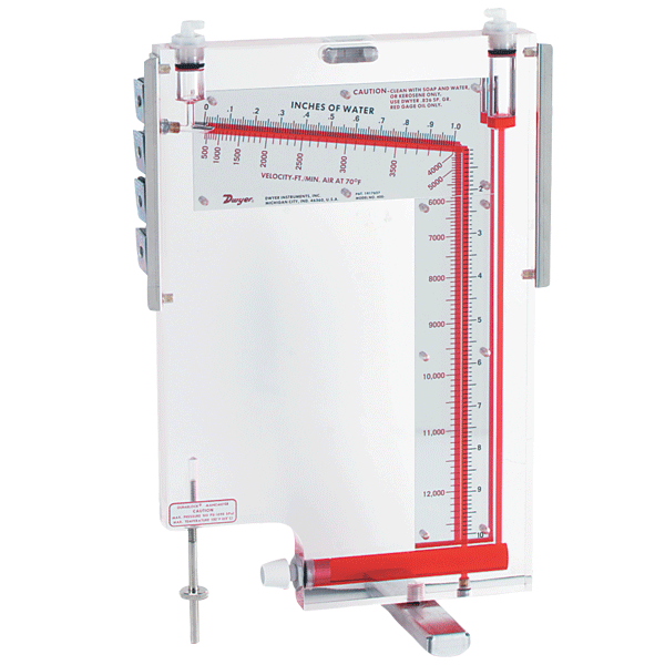 Medidor de velocidad de aire, 0-23" columna de agua, velocidad de 400-19200 FPM, sin tubo de Pitot.