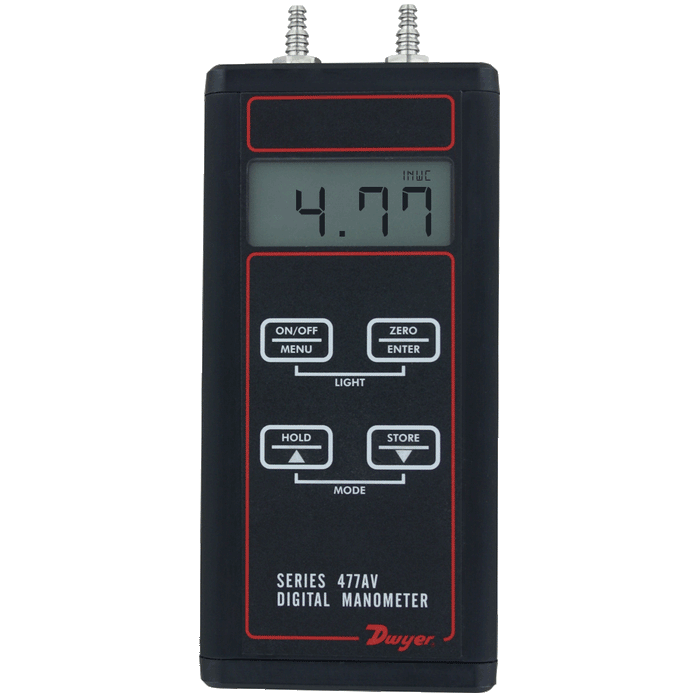 Manómetro digital, margen de 0-10.00" de columna de agua, modos de velocidad y flujo de aire.