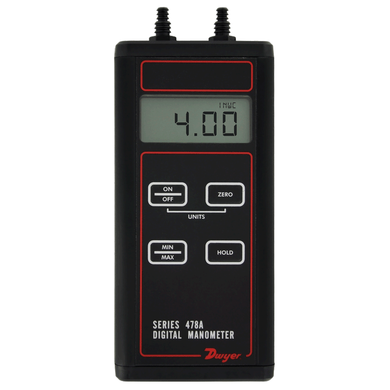 Manómetro diferencial digital, rango de -60 a 60" columna de agua.
