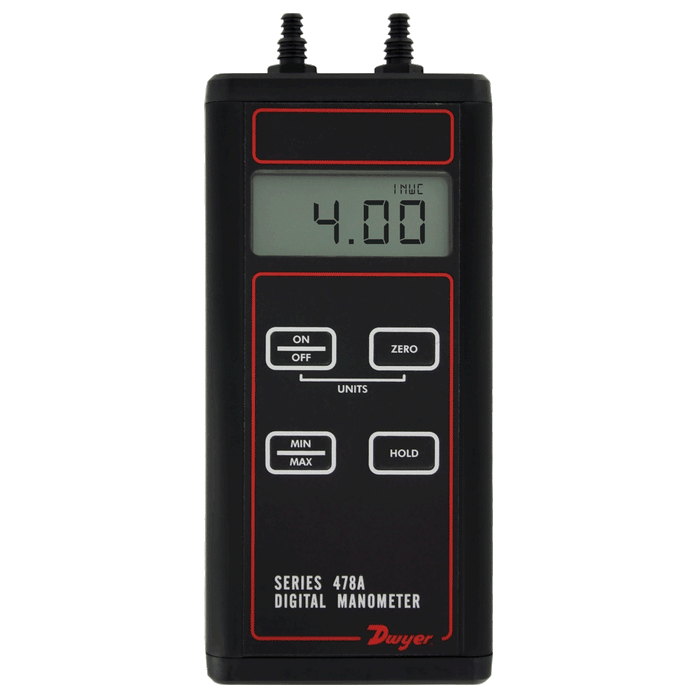 Manómetro diferencial digital, rango de -4 a 4" columna de agua.