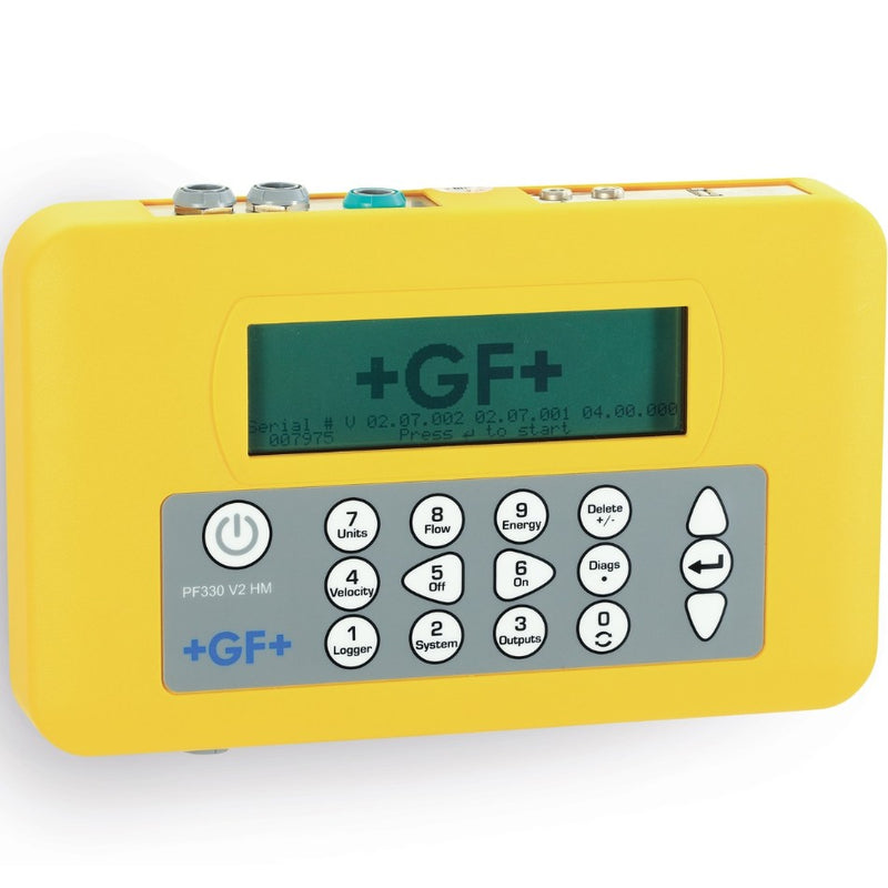 Ultrasonic Flowmeter GF PF330 V2 HM, Pipe Outside d: d115-d2000, Accuracy: ±2% of m.v. for DN150, Power supply: Battery, Data Storage & Export: Datalogger & USB-Port, Heatmeter: Yes, Cable length (m): 2