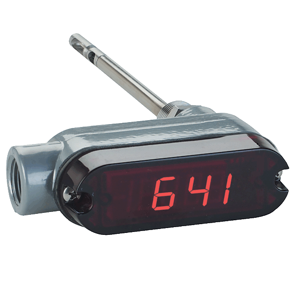 Transmisor de velocidad de aire, sonda de 6" (152.4 mm) de largo, con pantalla LED.