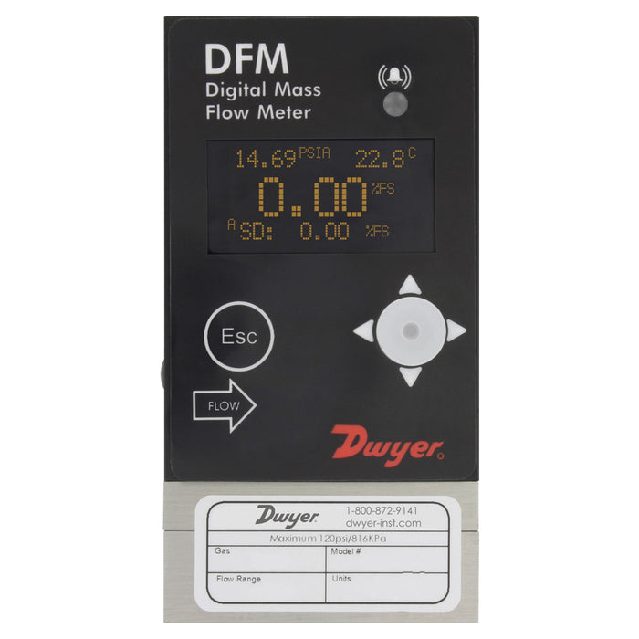 Digital flow meter, 0-2 l/min with LED display, 1/8" compression fittings, 0-5 VDC output, RS-232 digital interface, (RS-485)selectable.