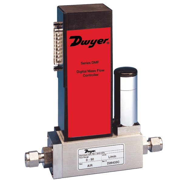 Controlador digital de flujo de masa, rango de 0-50 sccm. El rango de flujo especificado es para un flujo de nitrógeno equivalente a 70 °F (21 °C) y 760 mm Hg.
