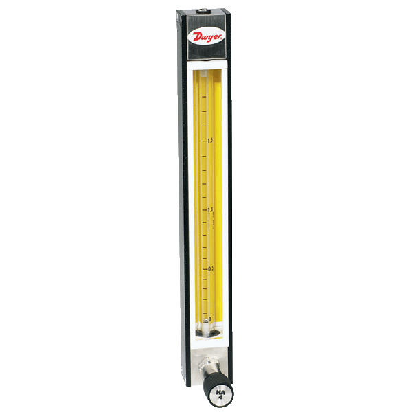 Medidor de flujo de vidrio de lectura directa, flotador de acero inoxidable 316, caudal de 0.33 SCFH de aire.