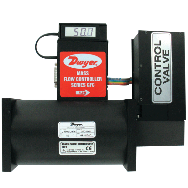 Controlador de flujo de masa de gas, rango de 0-15 LPM. El rango de flujo especificado es para un flujo de nitrógeno equivalente a 70 °F (21 °C) y 760 mm Hg, conector de compresión de 1/4".