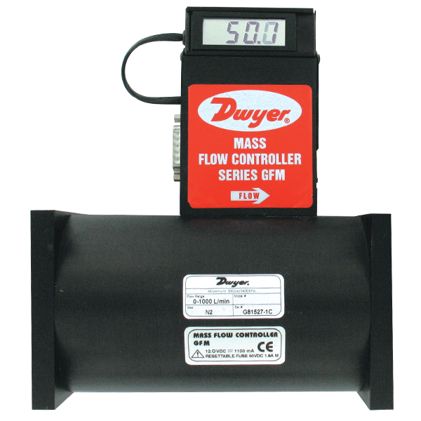 Medidor de flujo de masa de gas, rango de 0-200 mL/m. El rango de flujo especificado es para un flujo de nitrógeno equivalente a 70 °F (21 °C) y 760 mm Hg, conector de compresión de 1/4".