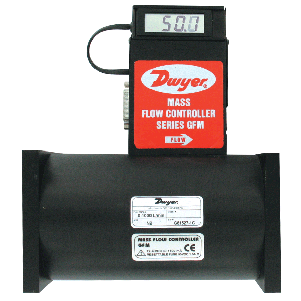 Medidor de flujo de masa de gas, rango de 0-50 mL/m. El rango de flujo especificado es para un flujo de nitrógeno equivalente a 70 °F (21 °C) y 760 mm Hg, conector de compresión de 1/4".