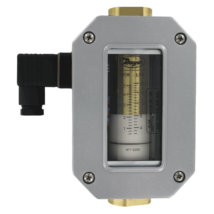 Transmisor de flujo en línea, rango de 0.5-5.0 GPM (1-19 LPM) de agua, NPT hembra de 1/2".