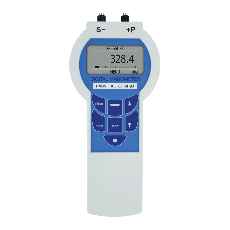 Manómetro de presión diferencial, rango de 0-100 psi, exactitud del 0.2%.
