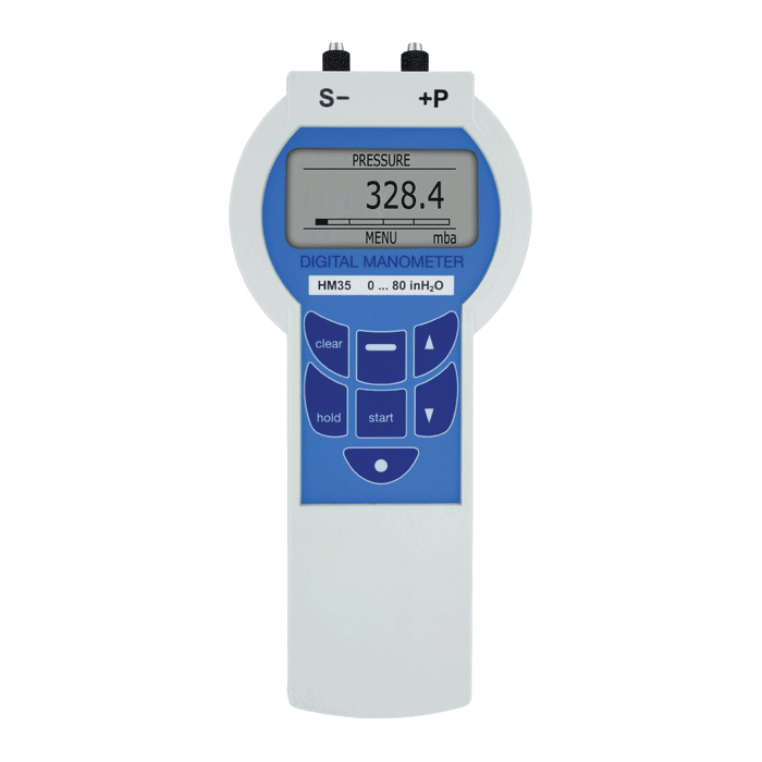 Manómetro de presión diferencial, rango de 0-100 psi, exactitud del 0.2%.