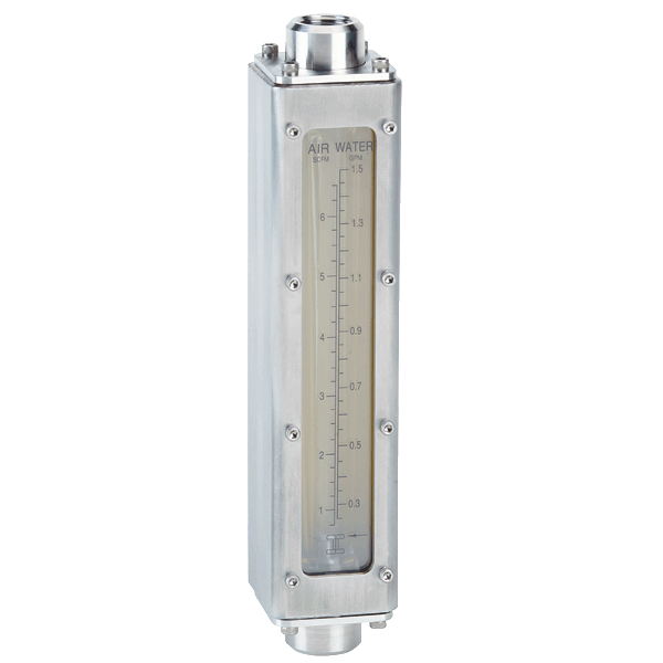 Medidor de flujo industrial de lectura directa, caudal máximo de 41 GPM (115 LPM) de agua, 160 SCFM (4531 LPM) de aire, caída de presión de 5" columna de agua, NPT hembra de 2".