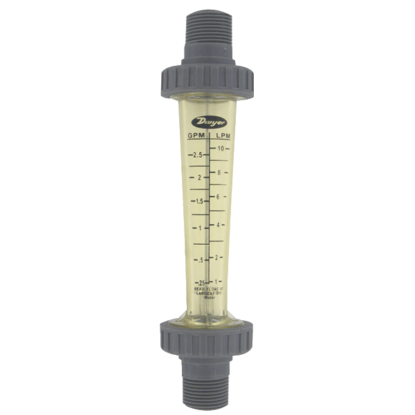 Medidor de flujo de policarbonato, rango de 0.2-2 GPM (1-7 LPM) de agua, NPT macho de 1/2", flotador de acero inoxidable 316.