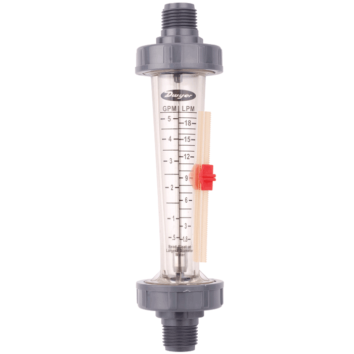 Medidor de flujo de policarbonato, rango de 0.5-5 GPM (1.8-18 LPM) de agua, NPT macho de 1/2", flotador de acero inoxidable 316.