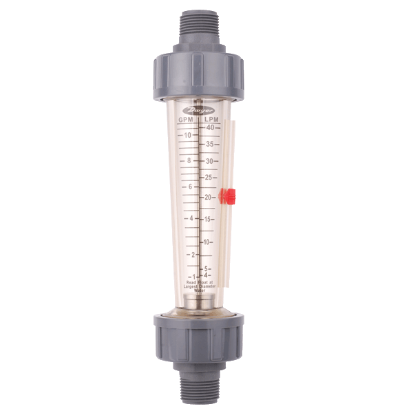 Medidor de flujo de policarbonato, rango de 1-10 GPM (4-40 LPM) de agua, NPT macho de 3/4", flotador de acero inoxidable 316.