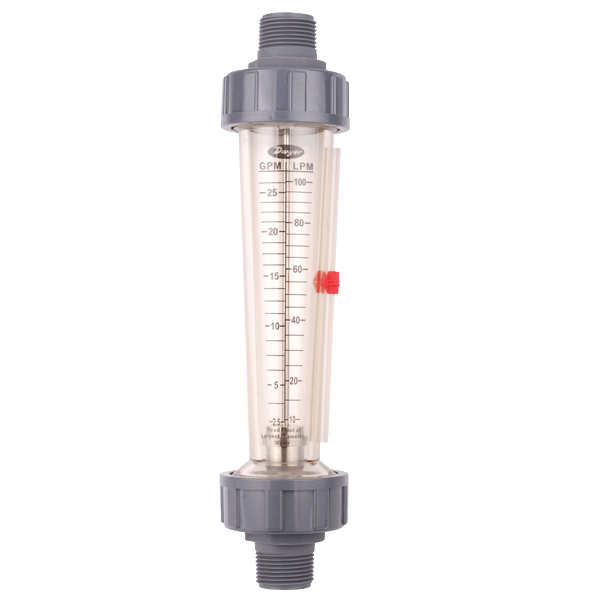 Medidor de flujo de policarbonato, rango de 2-20 GPM (8-80 LPM) de agua, NPT macho de 1", flotador de acero inoxidable 316.