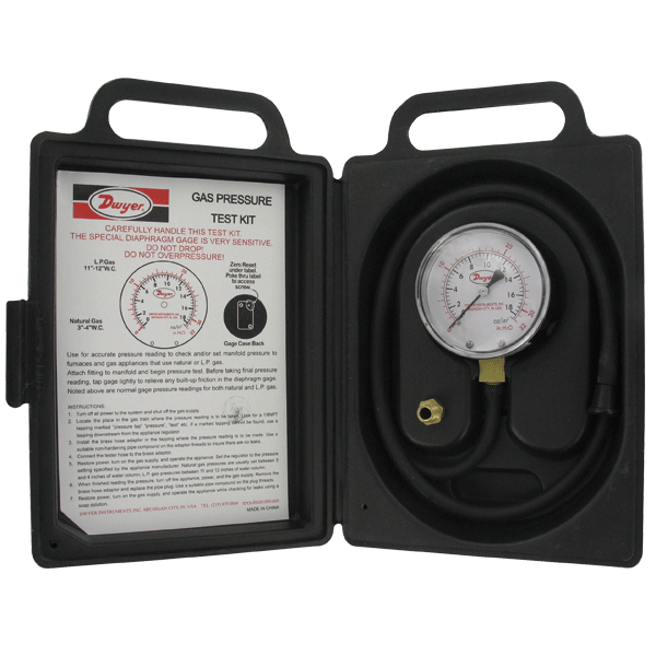Kit de prueba de gas de baja presión, 0-8 kPa y 0-80 mbar.