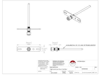 1,000 Ohm (Three Wires) RTD, Low Temperature Duct, Without Box, 4" 316SS