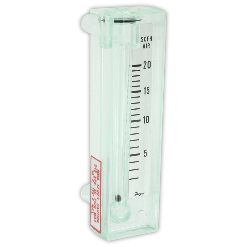 Flowmeter, range 5-50 LPM air, less configurable valve.