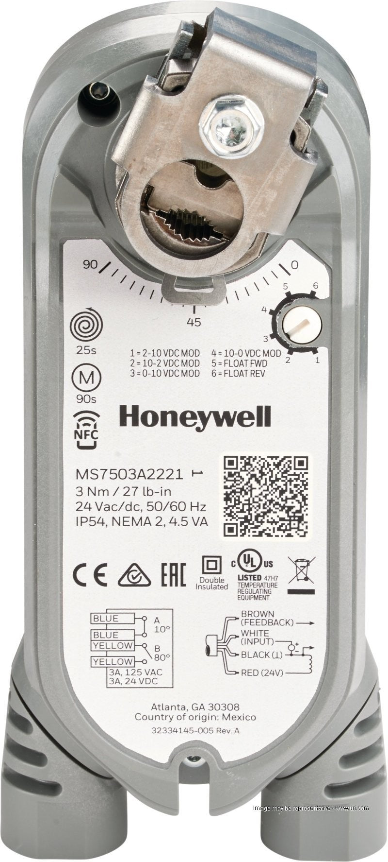 Dca Sr 27 Lb-In 3Nm, Low Volt, 2-10V Mod, Fb, Sw, U-Bolt, No 1/2" Conduit An D Teflon Insulated Wiring Cables. Resolut