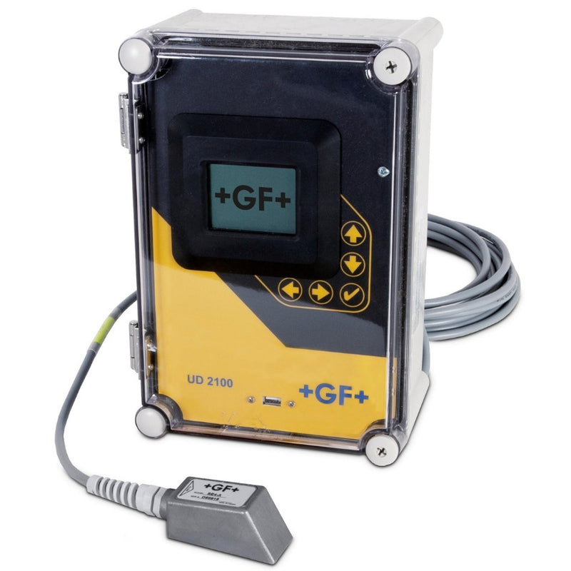 Ultrasonic Doppler Flowmeter GF UD2100, Pipe Outside d: d16 - d4500, Accuracy: ±2% of m.v. for DN100, Communication: Modbus, 4-20 mA & Pulse, Power supply: 110-230 V, Data Storage & Export: Datalogger & USB-Port, Heatmeter: -, Cable length (m): 30,0