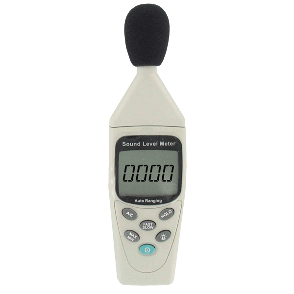 Medidor de sonido digital de mano.