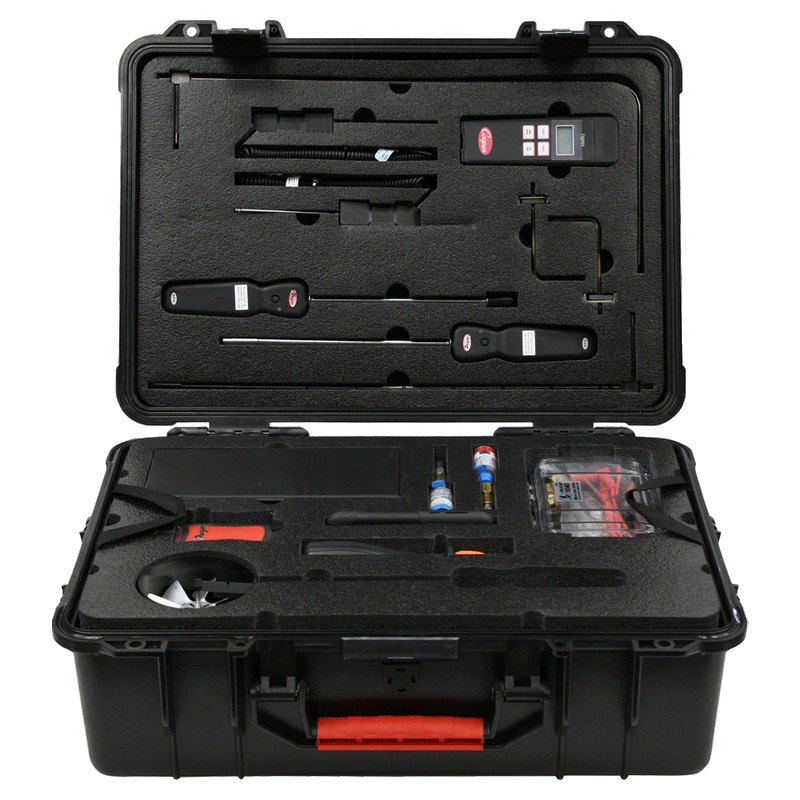 Complete NIST calibrated Test, Adjust and Balance Kit with a hard carrying case.