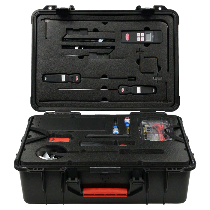 Complete NIST calibrated Test, Adjust and Balance Kit with a hard carrying case.