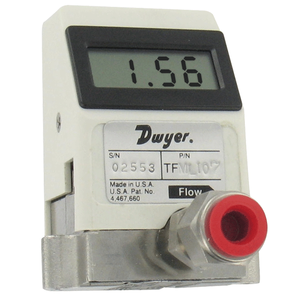 Medidor de flujo de turbina para líquidos, rango de 1.6 a 16 GPH (0.1 a 1 LPM), conexión de 1/4" de diámetro externo.