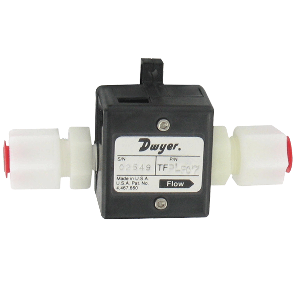 Medidor de flujo de turbina para líquidos, rango de 1.6 a 16 GPH (0.1 a 1 LPM), conexión de 1/4" de diámetro externo.