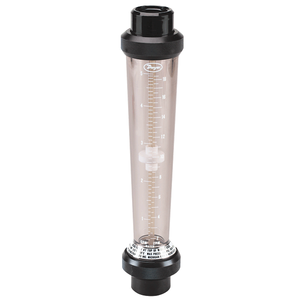 Polysulfone flowmeter, range 4.0-40.0 GPM (20-150 LPM) water.