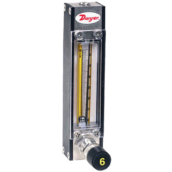 Medidor de flujo de vidrio de  rea variable, flotador de vidrio, caudal de 0.104 SCFH (49 ml/min) de aire, 0.009 GPH (0.55 ml/min) de agua.