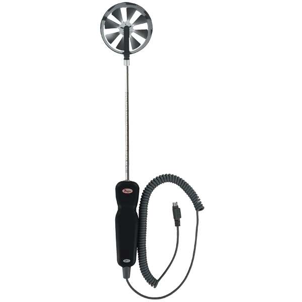Sonda de velocidad de aire, temperatura y humedad con cable enrollado para termoanemómetro de aleta de 100 mm.
