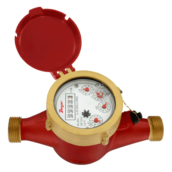 Multi-Jet hot water meter, 3/4" short length pipe size, 0.1 gal pulse output.