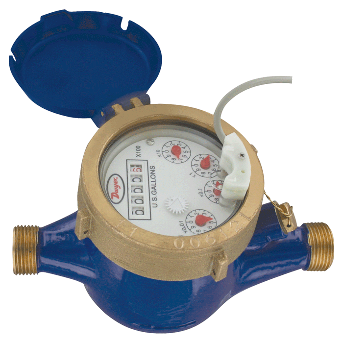 2" BSPT (50mm) brass multi-jet water meter (m3/h), with pulse output, 1 L/pulse.