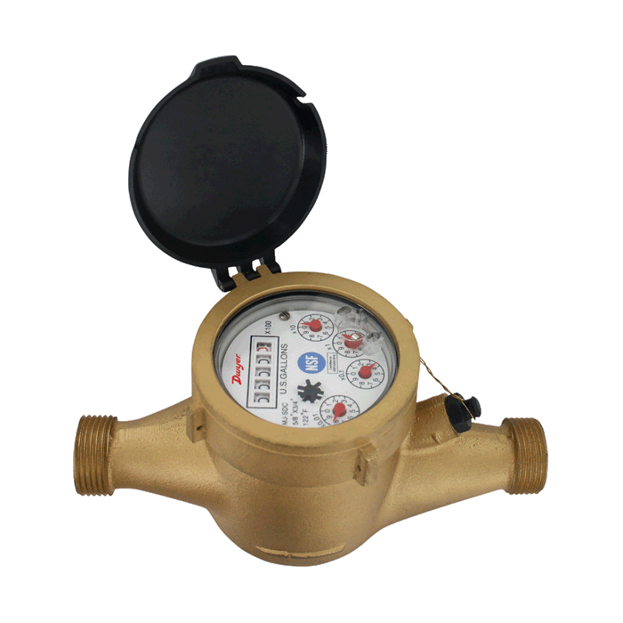 Multi-Jet water meter, 2" pipe size, NSF Certified, brass body with 1 gal pulse output.