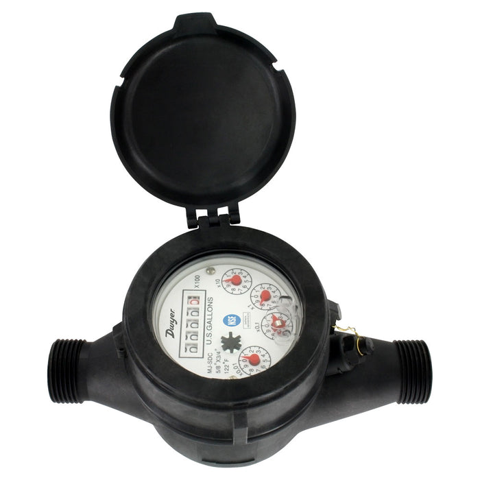 Multi-Jet plastic water meter with NSF Approval, 3/4" X 1" pipe size with 10 gallon pulse output