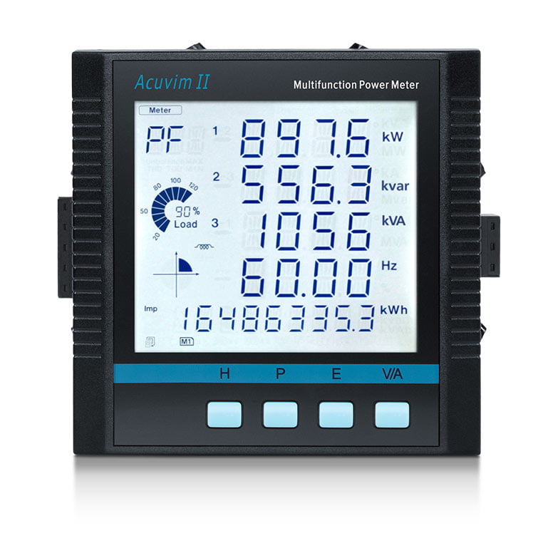 Power Meter, Panel Mount, 16MB Data Logging, 5A/1A CT Output, LCD Display, 20-60 VDC Power Supply, Modbus-RTU/BACnet, Mo
