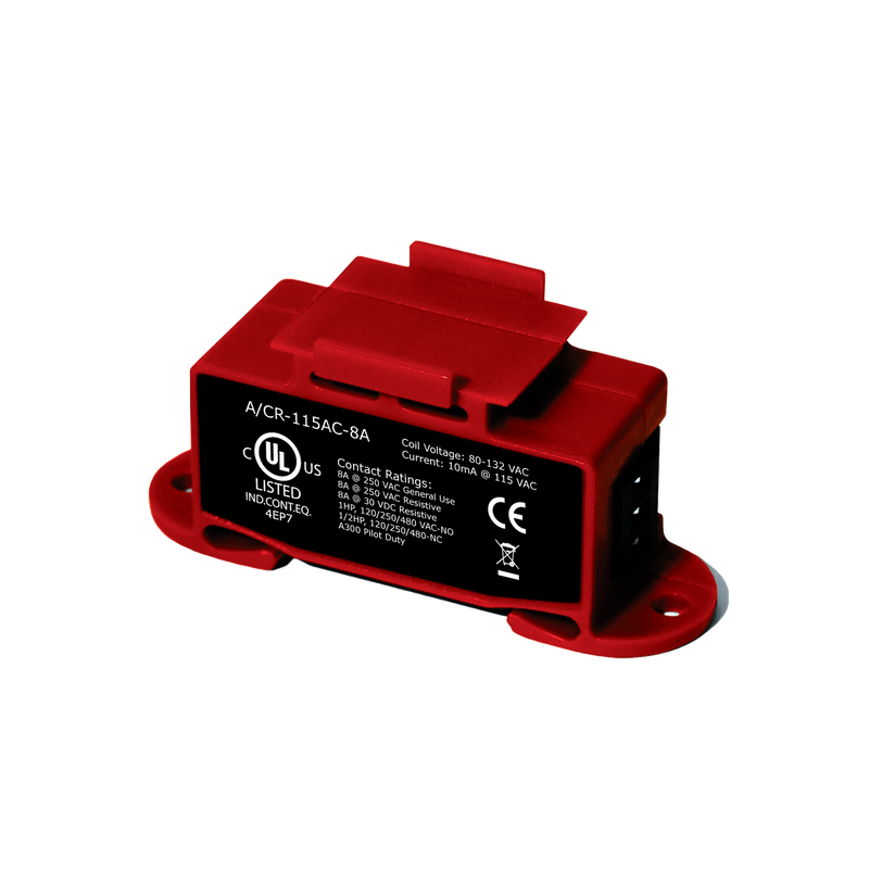 Command Relay, 115 VAC Nom. Coil Voltage, 250 VAC 30 VDC Max. Switch Voltage, 8A Max. Switch Current, SPDT Contact, Red
