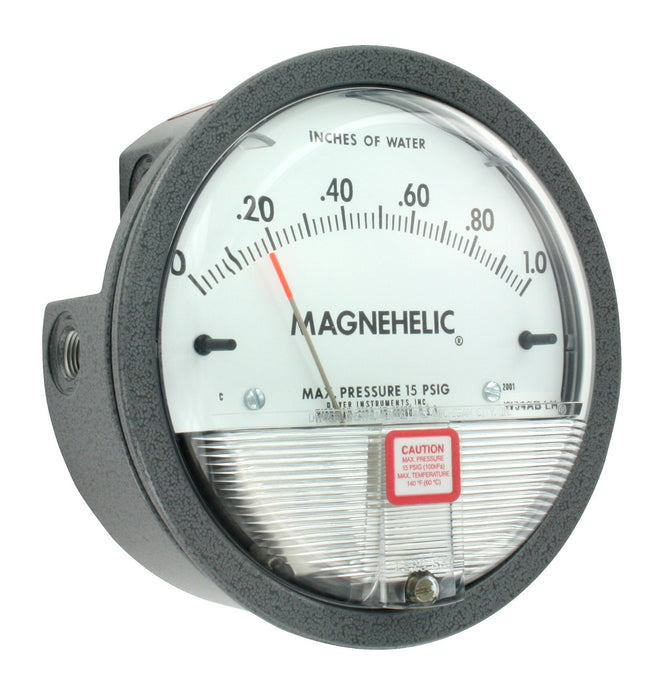 Medidor de presión diferencial, rango de 0-1.0" columna de agua y 0-250 Pa.