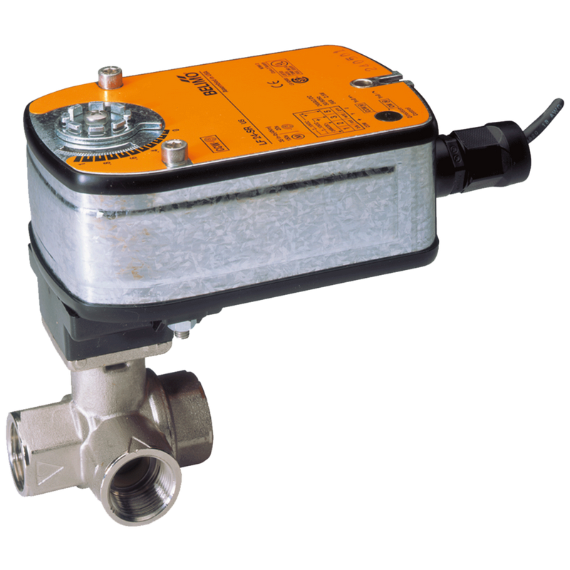 B320L+LF24-MFT US - Valvula de Bola Belimo, 3 Vías, 3/4in, 2-10Vdc, On/Off, Flotante, 4-20mA, PWM, 24Vac, 24Vdc