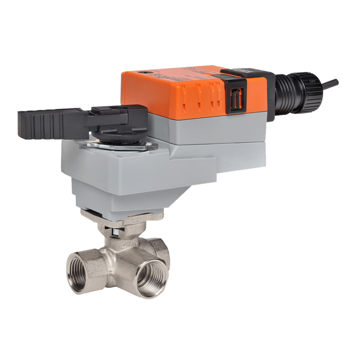 B309+LRB24-MFT - Válvula Belimo, Caracterizada, 3 Vías, 1/2in, 2-10Vdc, 24Vac, 24Vdc, On/Off, Flotante, 4-20mA, PWM