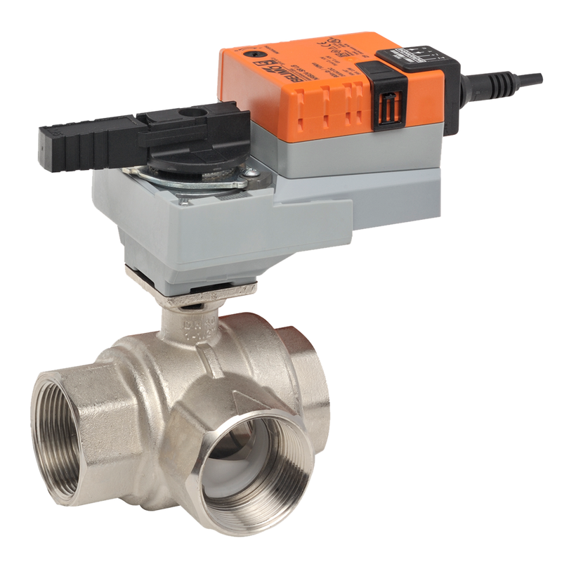 B312+LRQX24-MFT - Válvula Belimo, Caracterizada, 3 Vías, 1/2in, 2-10Vdc, 24Vac, 24Vdc, On/Off, Flotante, 4-20mA, PWM