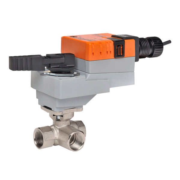 B325L+LRB24-3 - Valvula de Bola Belimo, 3 Vías, 1in, On/Off, Flotante, 24Vac, 24Vdc