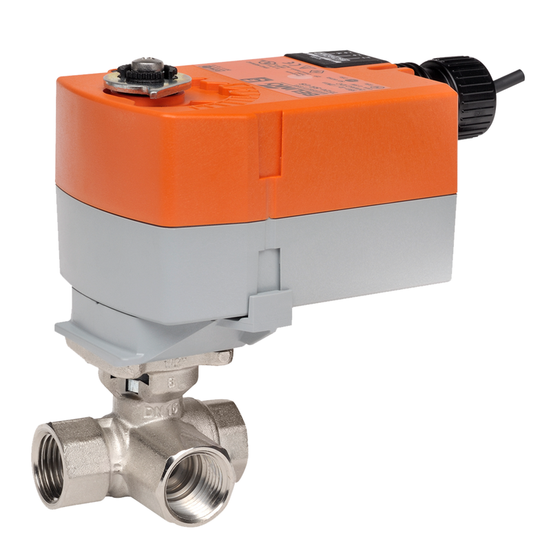 B310+TFRX24-MFT - Válvula Belimo, Caracterizada, 3 Vías, 1/2in, 2-10Vdc, 24Vac, 24Vdc, On/Off, Flotante, 4-20mA, PWM