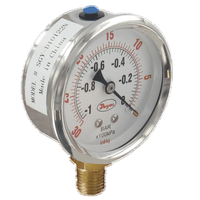 Medidor de acero inoxidable de 2.5", conexión inferior NPT de 1/4", rango de 100 psi, llenado con glicerina