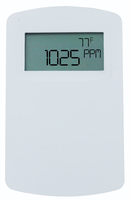 Dióxido de carbono y temperatura, montaje en pared, salida universal de corriente y voltaje, salida de temperatura de termistor tipo III de 10K, caja norteamericana, pantalla LCD.