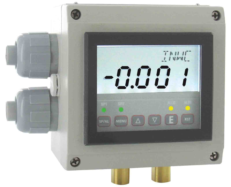 Controlador de presión diferencial, unidades de ingeniería elegibles: 25.00" columna de agua, 2.083 ft columna de agua, 635.0 mm columna de agua, 63.50 cm columna de agua, 0.9032 psi, 1.839" Hg, 46.71 mm Hg, 62.27 mbar, 6227 Pa, 6.227 kPa, 62.27 hPa, 14.4