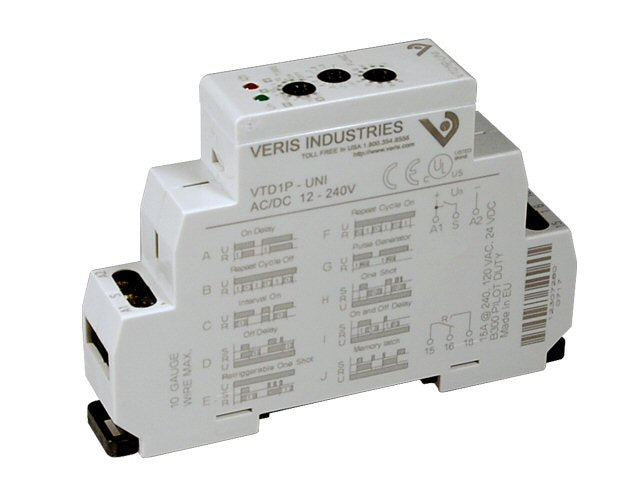 Veris Time Delay Relay, SPDT, 15A, DIN