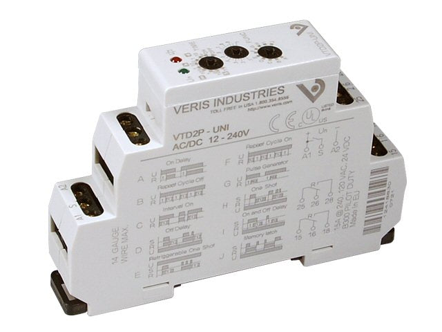 Veris Time Delay Relay, DPDT, 15A, DIN